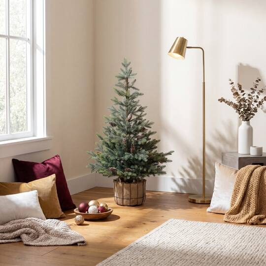 Nearly Natural 4ft. Unlit Artificial Balsam Fir Christmas Tree with Pinecones in Jute Wire Planter